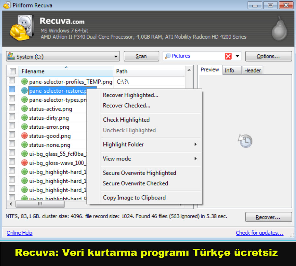 Recuva Veri Kurtarma Programi Turkce Ucretsiz 3