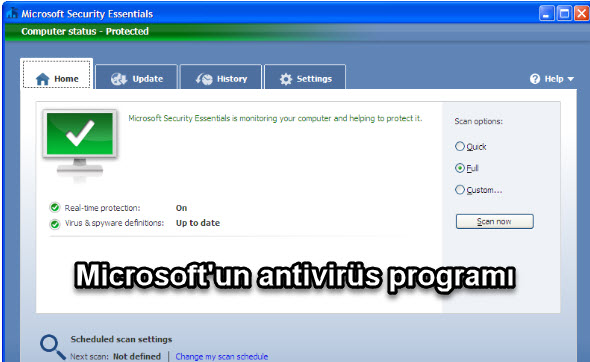 Microsoft Security Essentials Microsoft'un antivirüs programı