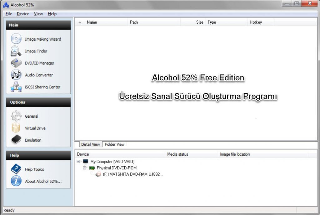 Alcohol 52% Free Edition Ücretsiz Sanal Sürücü Oluşturma Programı