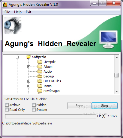 Agung's Hidden Revealer screenshot 1 - From the main window you will be able to scan your folders for files hidden by viruses.