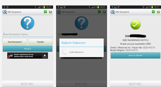 Android IMEI numarası sorgulama uygulaması kaçak çalıntı sahte telefon tespit etme öğrenme programı
