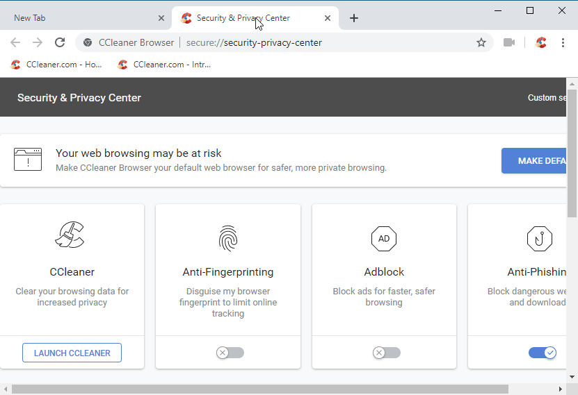 Ccleaner Browser Security And Privacy Center
